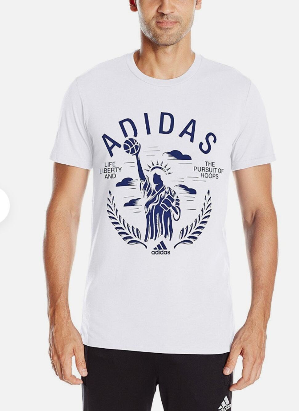 Adidas Pursuit of Hoops Blue Print White Tee Shirt Men's sz. L